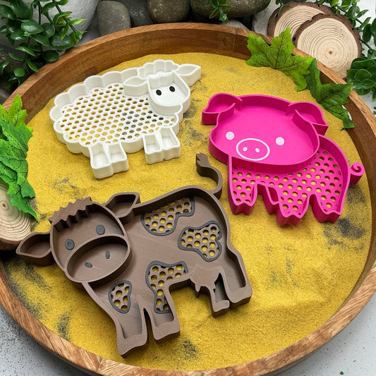 Farm Animal Sieves - 3 Piece Set for Sand & Water Play (Cow, Sheep & Pig)
