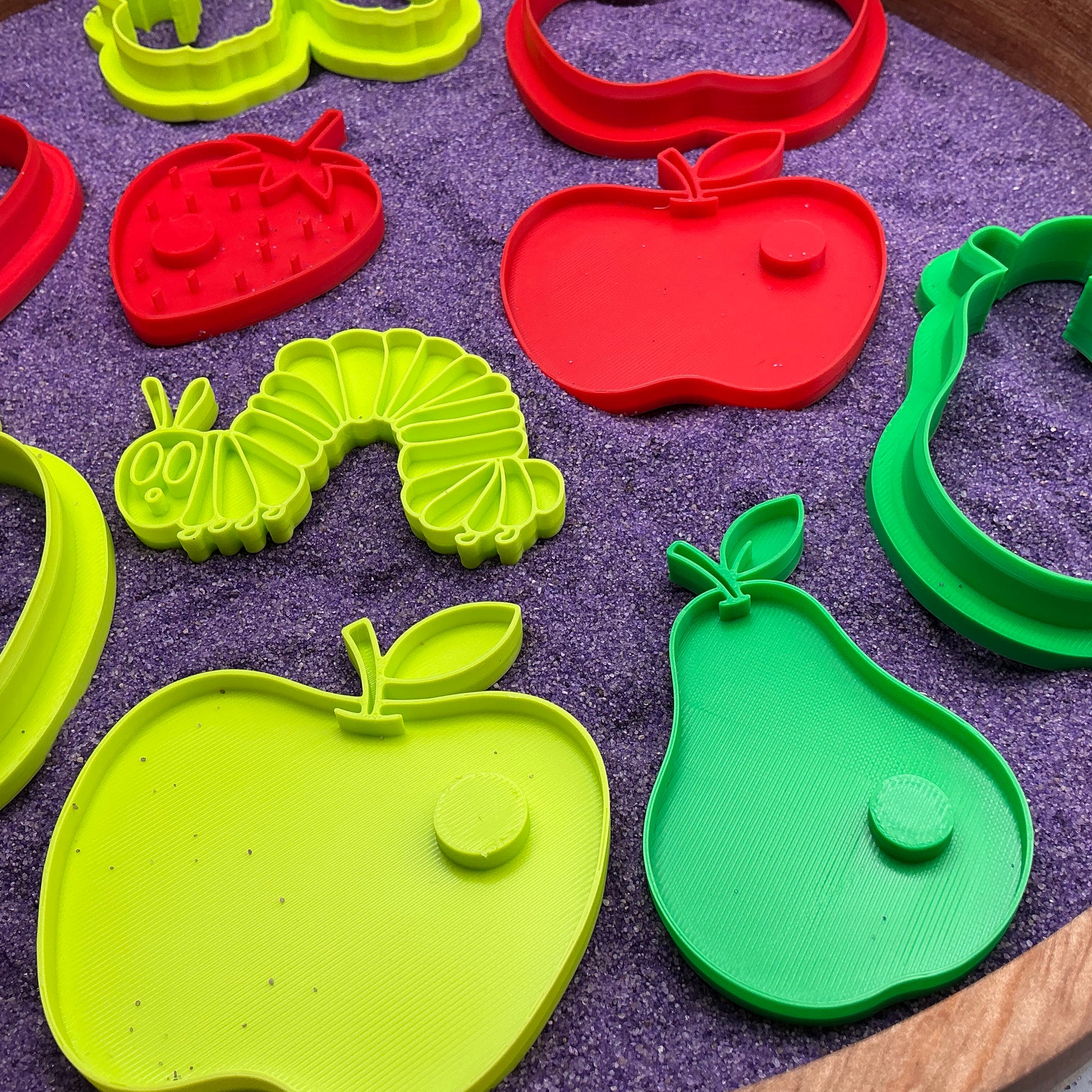 3D-printed caterpillar and fruit cookie cutter set - 5 piece for Very Hungry Caterpillar play dough storytime - view 11 of 12