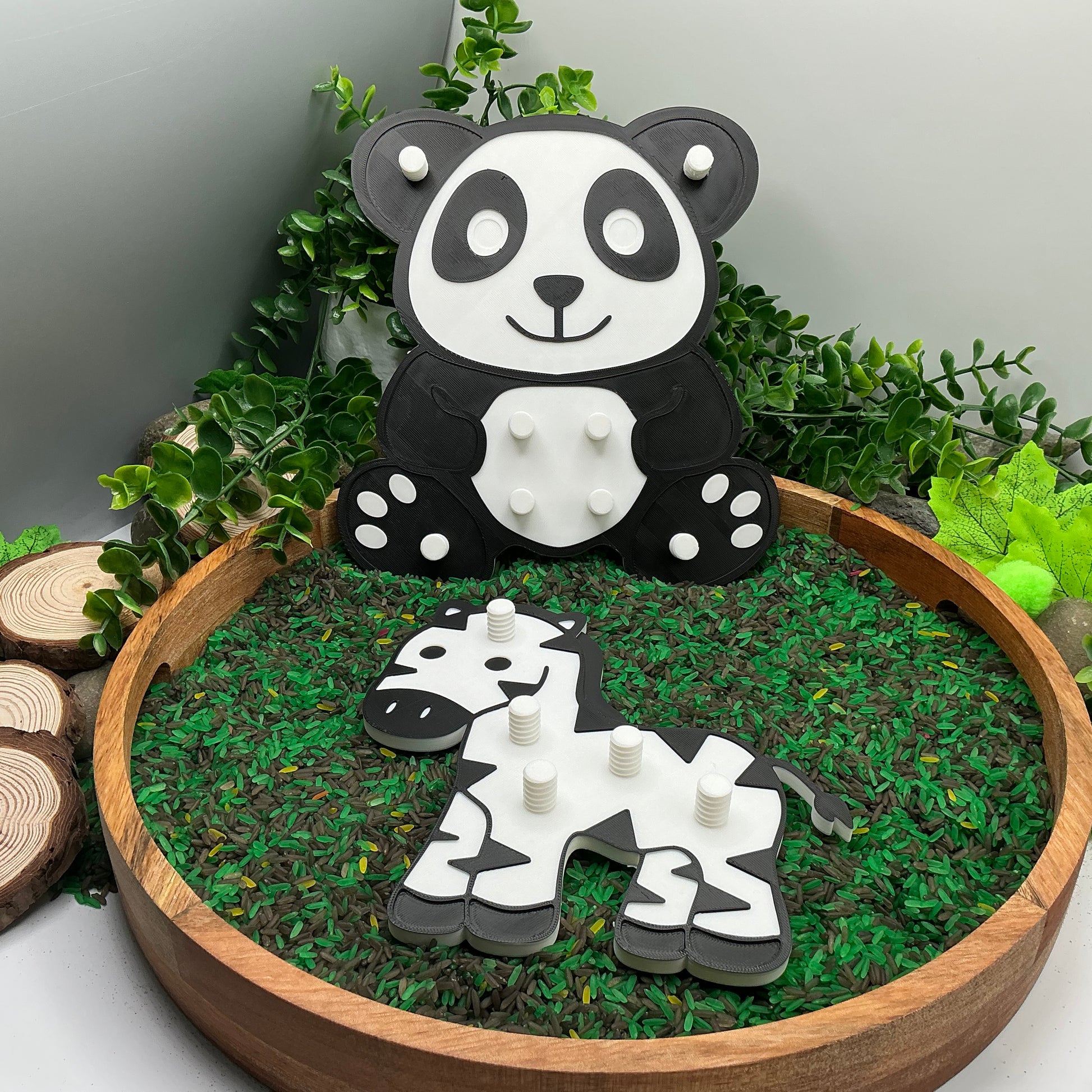 3D-printed animal thread peg board sensory set with screw-on nuts - 6 piece safari set including zebra, panda, lion, crocodile, giraffe and snake - view 25 of 25