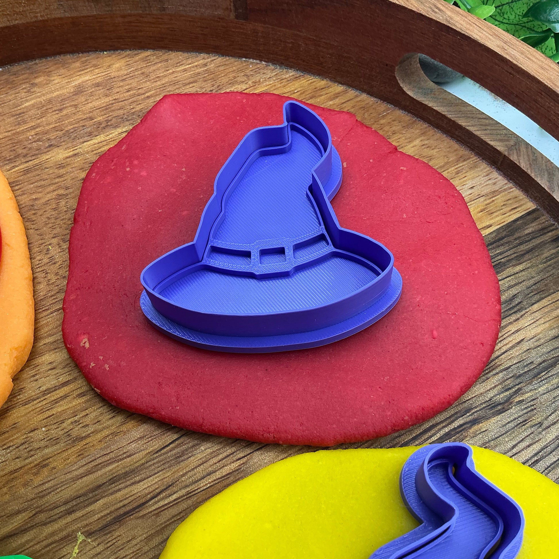 3D-printed witch Halloween play dough cookie cutter set - 4 piece (witch on broom, cauldron, hat and pumpkin) colour set C - view 4 of 14