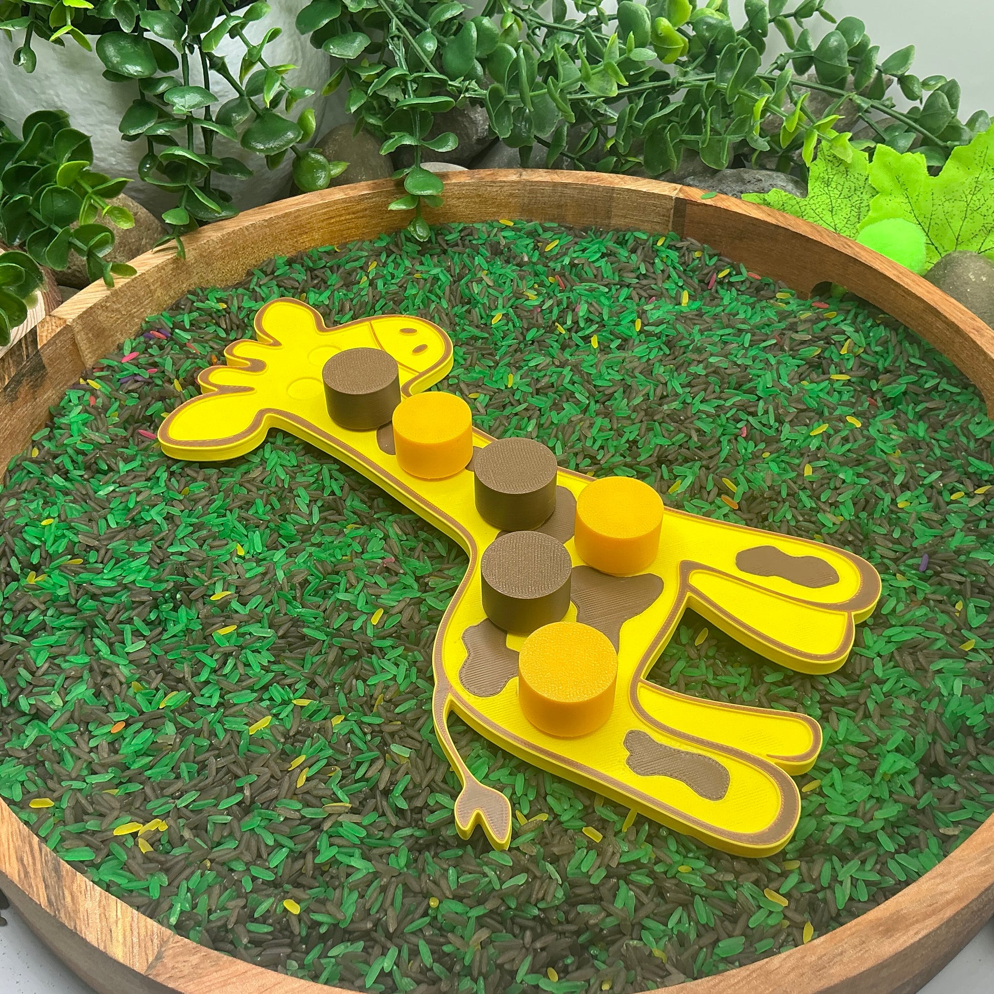 3D-printed giraffe thread peg board sensory toy with screw-on nuts - fine motor and pre-writing skill builder - view 6 of 8