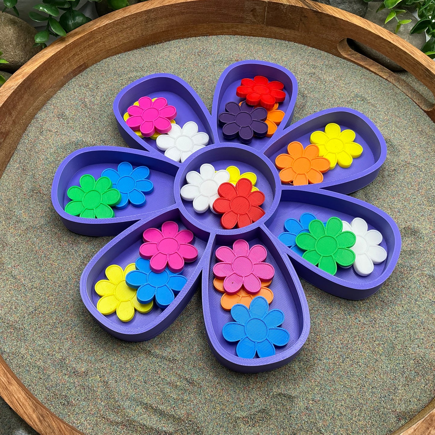 3D-printed large flower fill shape paired with 40 small flower counters in 8 colours - sensory maths bundle - view 2 of 3