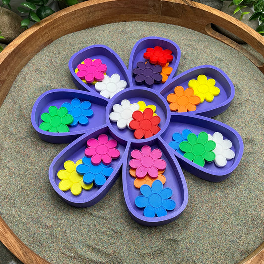 3D-printed large flower fill shape paired with 40 small flower counters in 8 colours - sensory maths bundle - view 2 of 3
