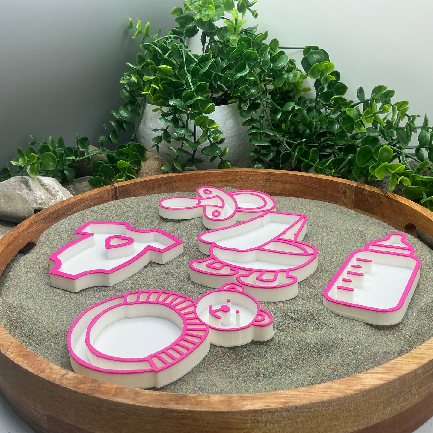 Baby Girl Play Fill Shapes Sensory Filling Trays - 5 Piece Set (Dummy, Bottle, Teddy Bear, Teething Ring & Bath)