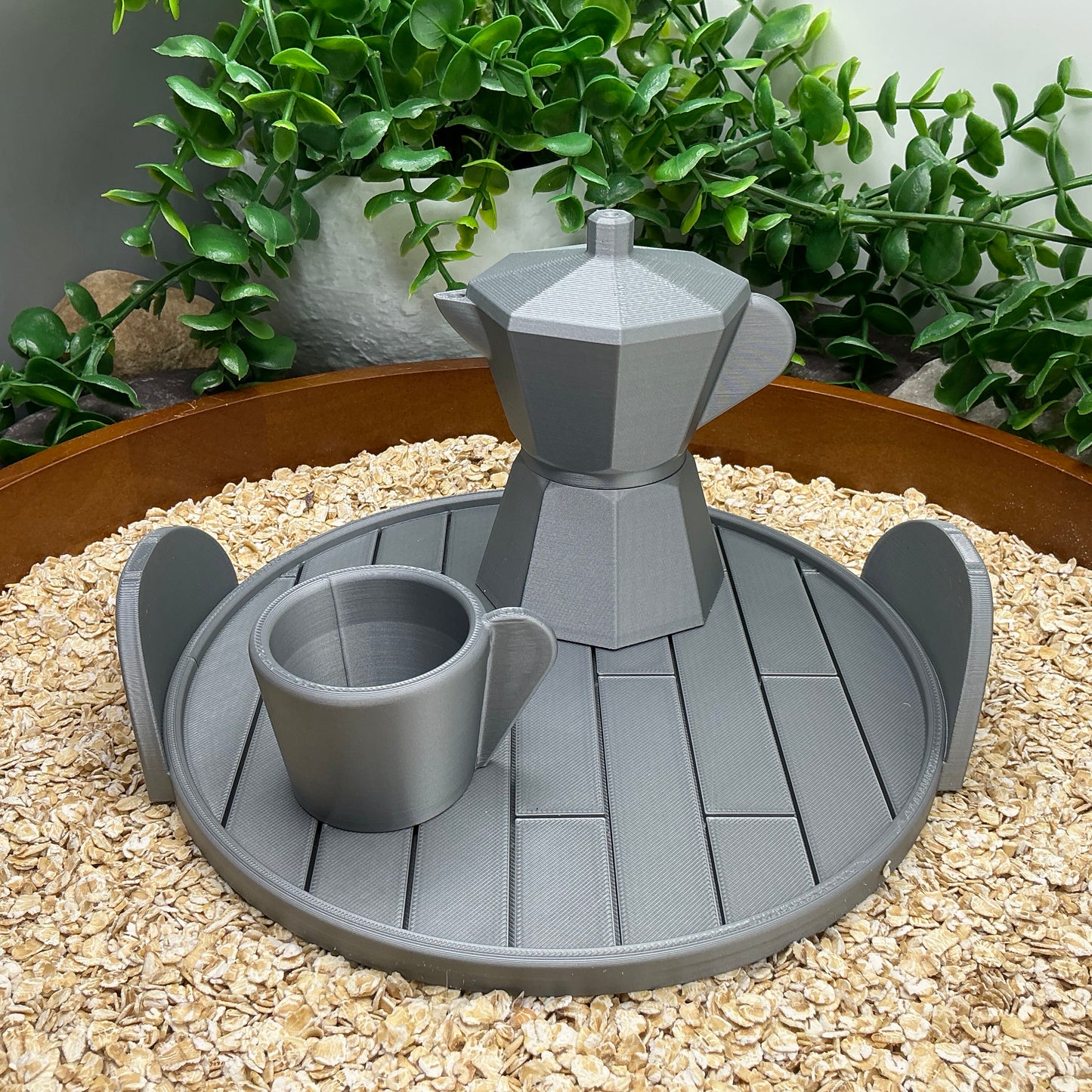 Tea & Coffee Maker Set 6 Piece Set - 3D Printed Teapot , Coffee Pot , Cups & Tray Kitchen Role Play Toy, Eco-Friendly