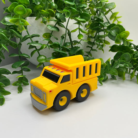 3D-printed multi-coloured dump truck construction vehicle with tipper bed - view 1 of 4