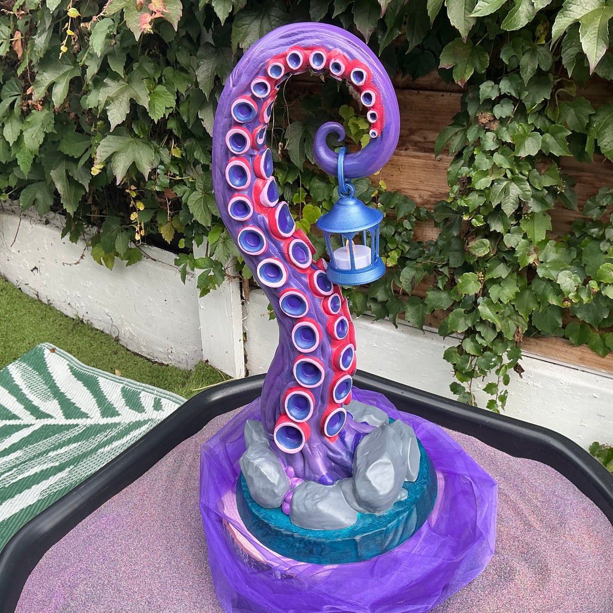 Octopus Tentacle Lantern Stand - Hand Painted 3D Printed Ocean Home Decor, One of a Kind