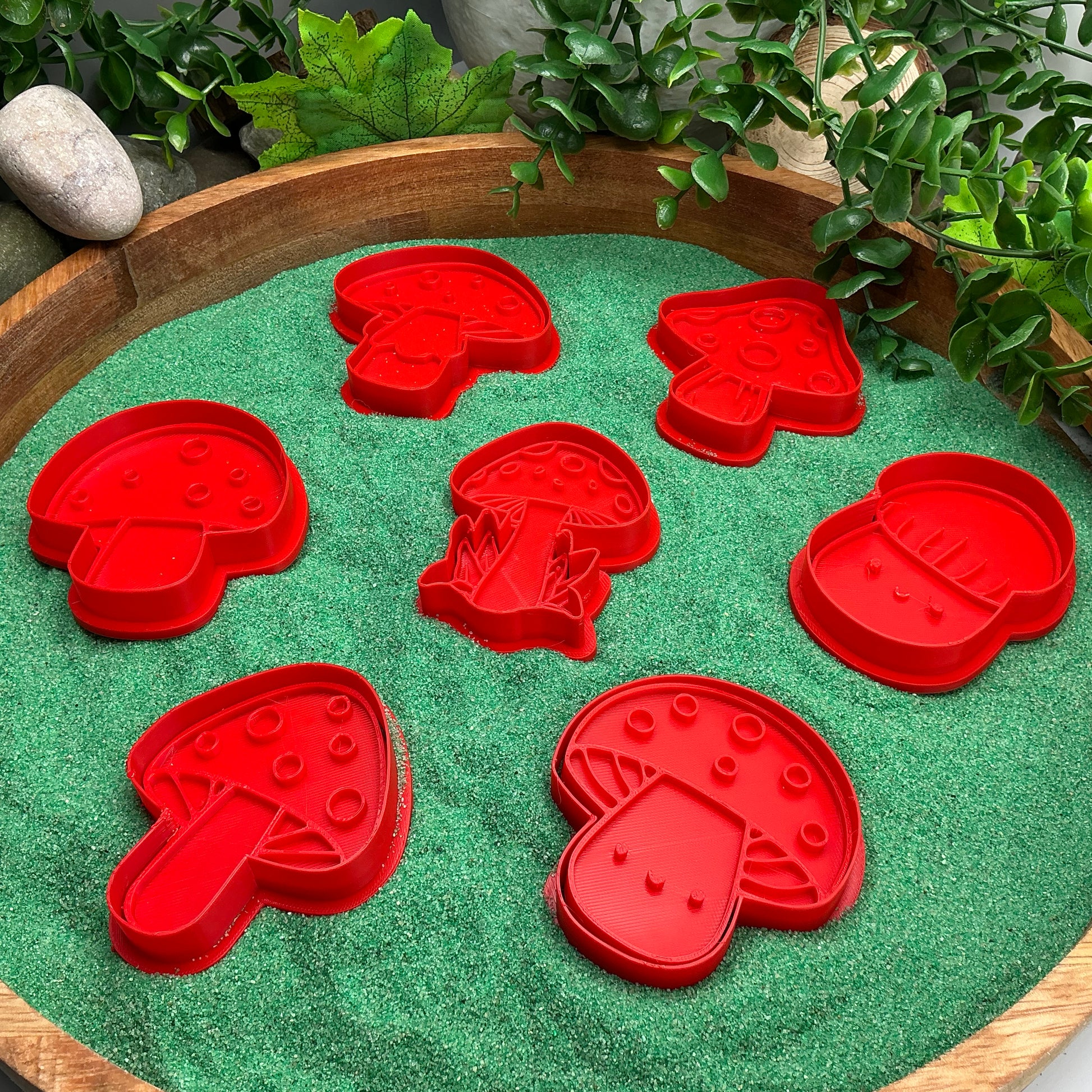 3D-printed garden mushroom and toadstool play dough cookie cutter set - 7 piece woodland and autumn theme - view 6 of 10