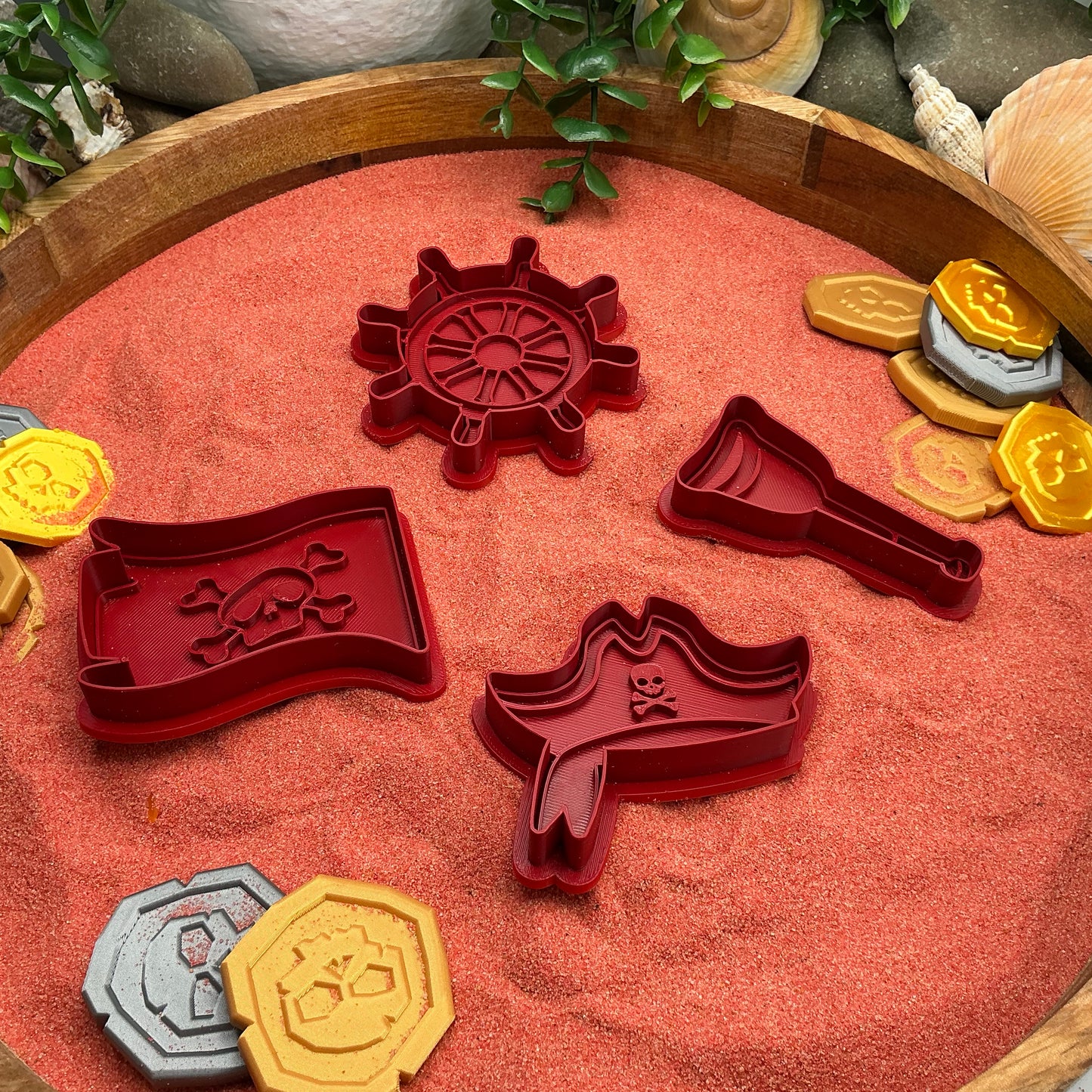 3D-printed pirate play dough cookie cutter set - 4 piece with hat, flag, wheel and spy glass in yellow red or black - view 7 of 14