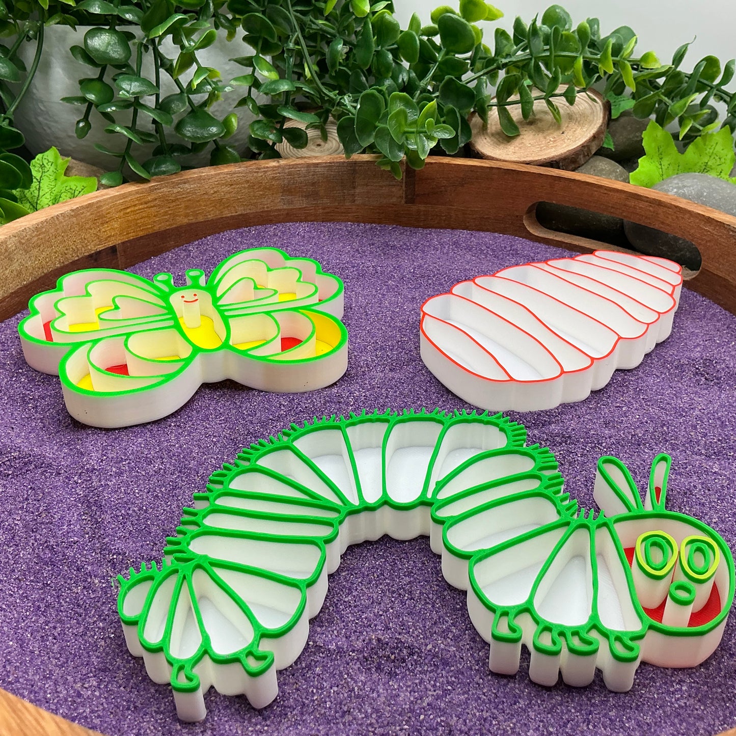 3D-printed butterfly life cycle sensory fill shape set - 3 piece with cocoon, caterpillar and butterfly - view 8 of 13