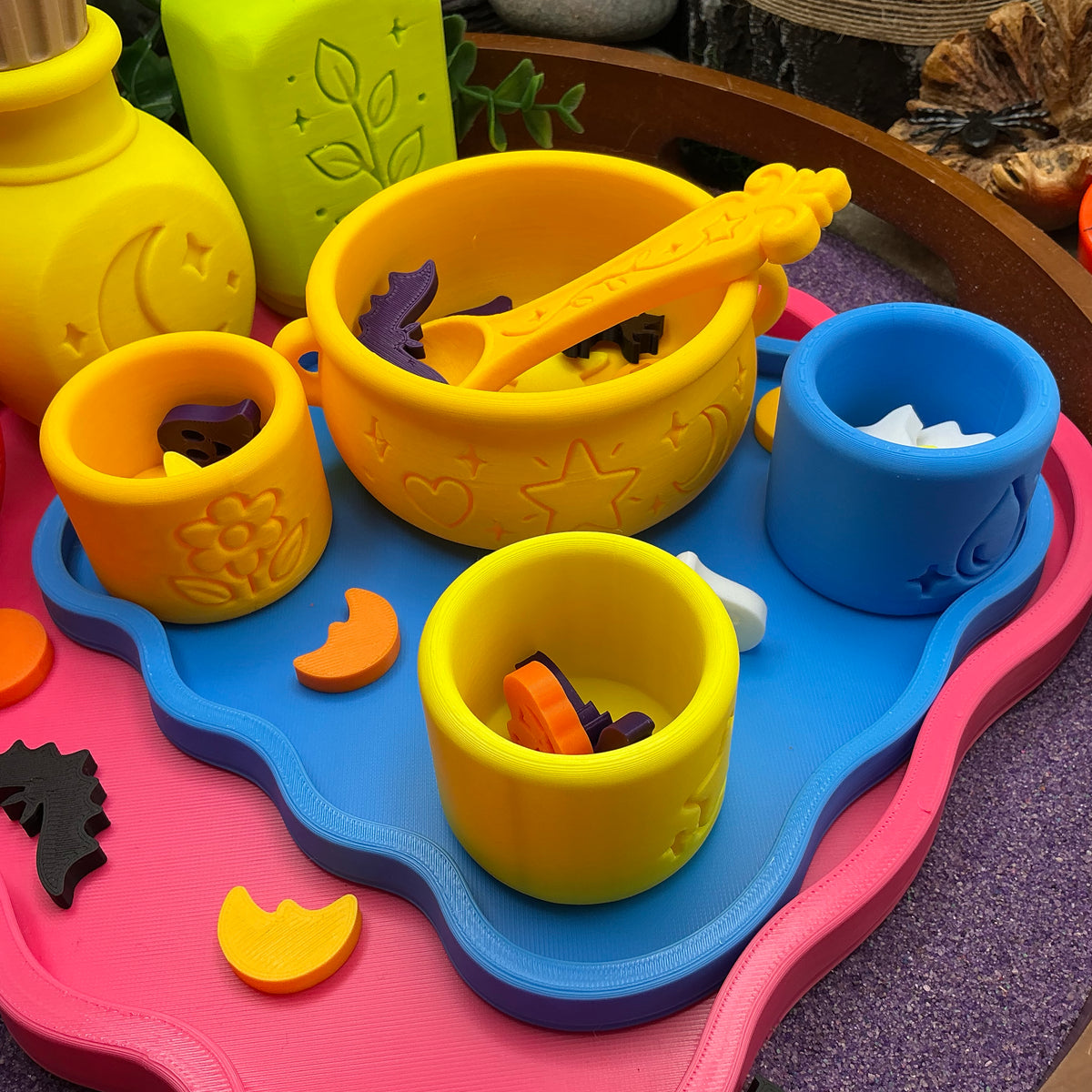 Potion Play Set - 14 Piece Sensory Play Kit with Potion Bottles, Cups, Mixing Bowl, Mini Fire Pit & Trays
