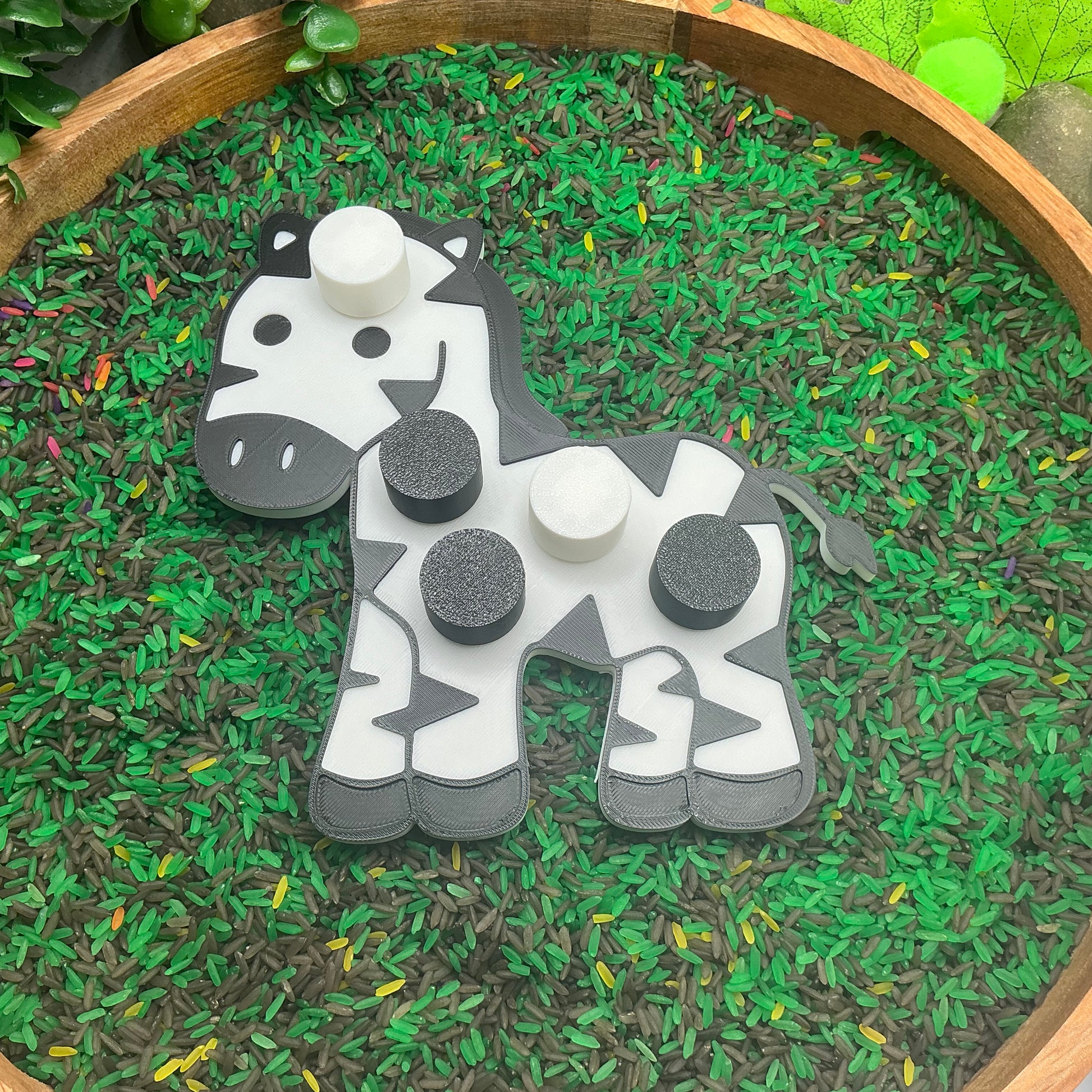 3D-printed animal thread peg board sensory set with screw-on nuts - 6 piece safari set including zebra, panda, lion, crocodile, giraffe and snake - view 13 of 25