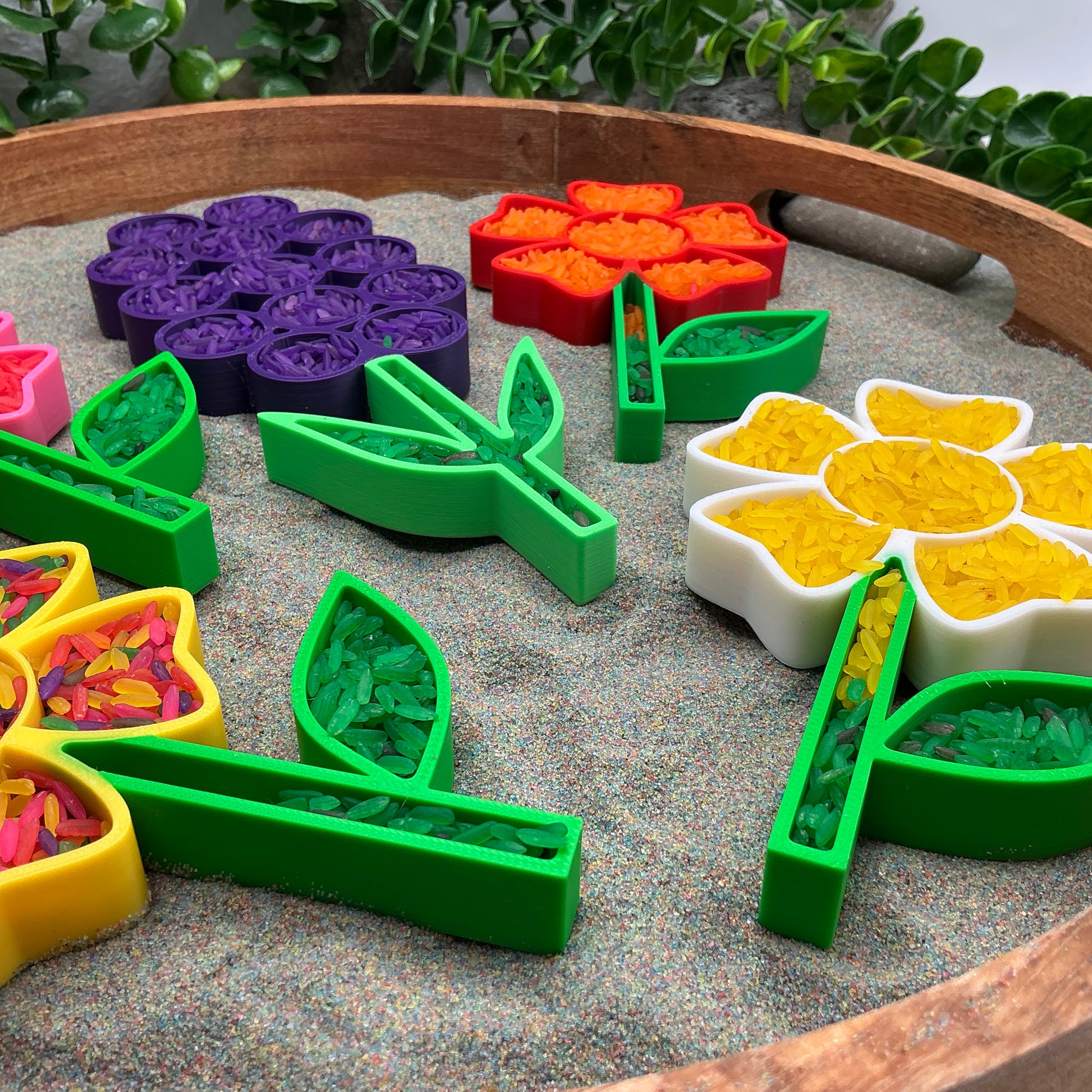 3D-printed flower fill shapes sensory filling tray, 5-piece spring set for sand and rice tuff trays - view 12 of 15