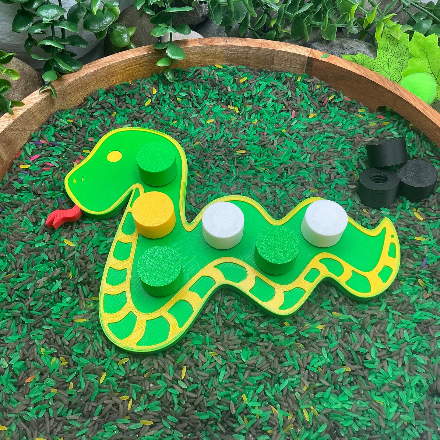 3D-printed animal thread peg board sensory set with screw-on nuts - 6 piece safari set including zebra, panda, lion, crocodile, giraffe and snake - view 6 of 25