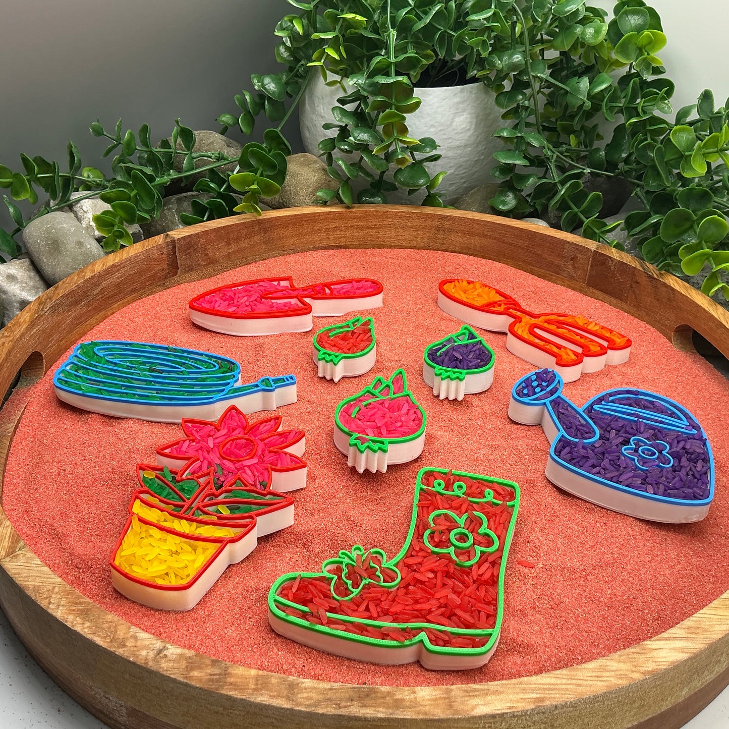 3D-printed gardening play sensory filling tray, 9-piece set for sand and rice tuff trays - spring garden theme - view 9 of 13