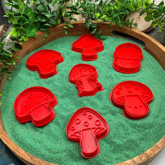 3D-printed garden mushroom and toadstool play dough cookie cutter set - 7 piece woodland and autumn theme - view 1 of 10