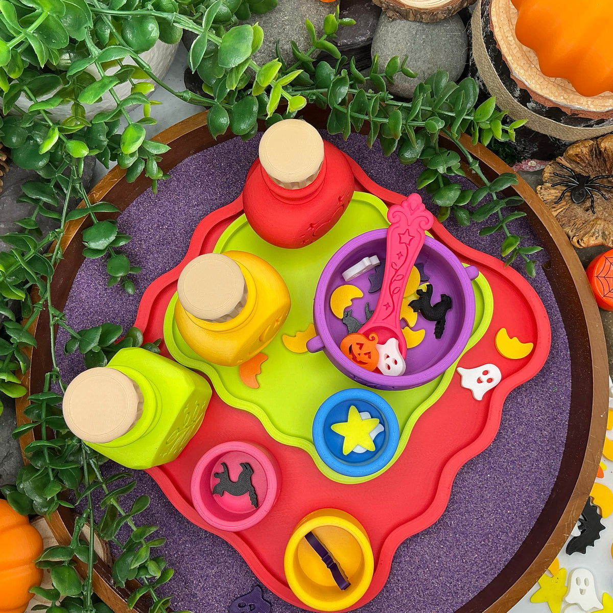 Potion Play Set - 14 Piece Sensory Play Kit with Potion Bottles, Cups, Mixing Bowl, Mini Fire Pit & Trays