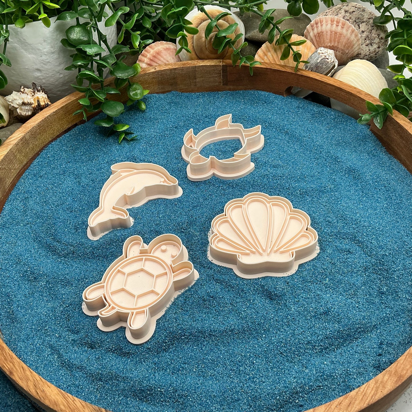 3D-printed sea animals play dough cookie cutter set - 4 piece with dolphin, turtles and shell - view 6 of 8