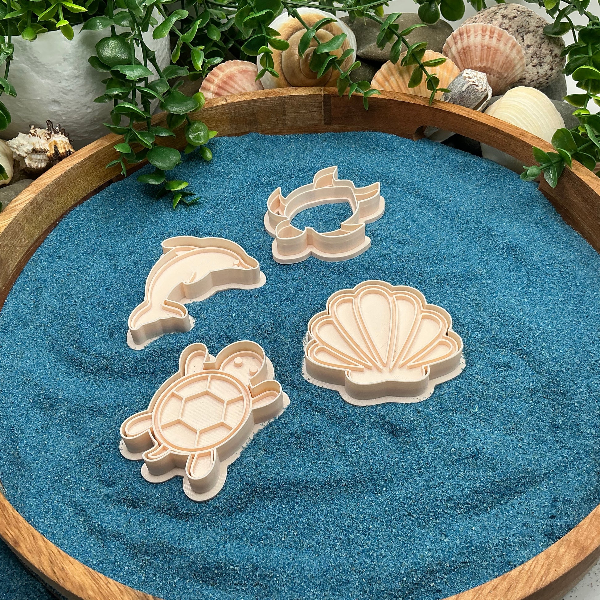 3D-printed sea animals play dough cookie cutter set - 4 piece with dolphin, turtles and shell - view 6 of 8