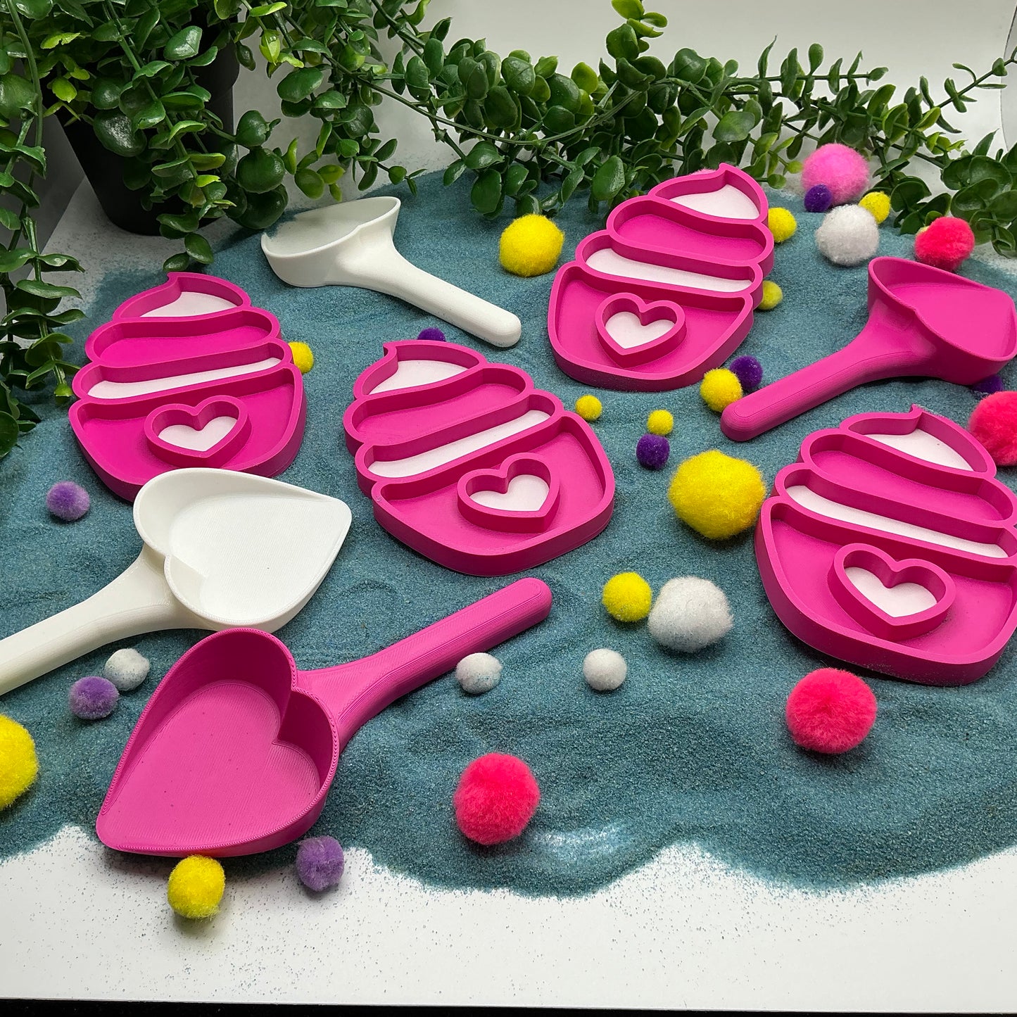 Cupcake Sensory Trays & Heart Scoops Eco Friendly Montessori Toy 3D Printed Food - View 8