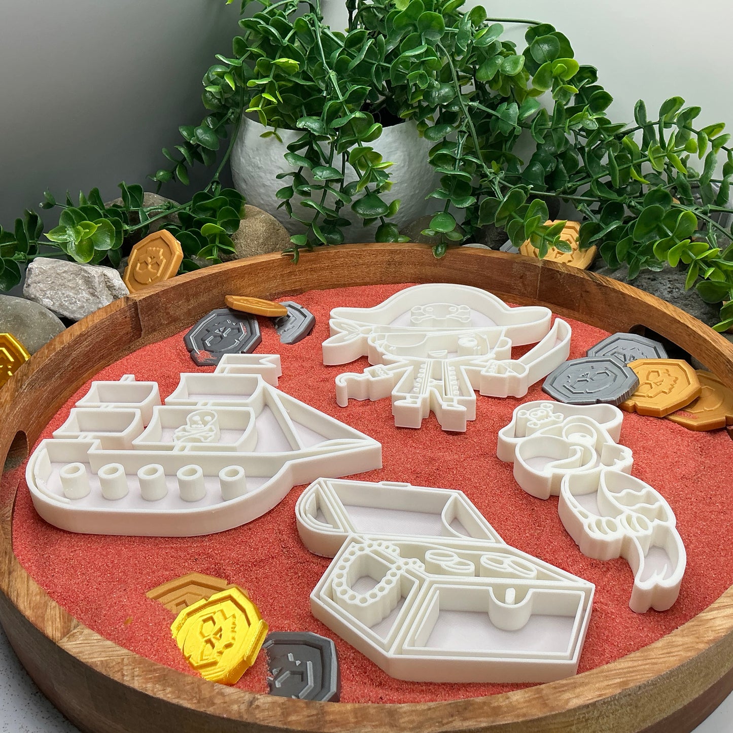 3D-printed pirates play sensory filling tray, 4-piece treasure-themed set for sand and rice tuff trays - view 6 of 13