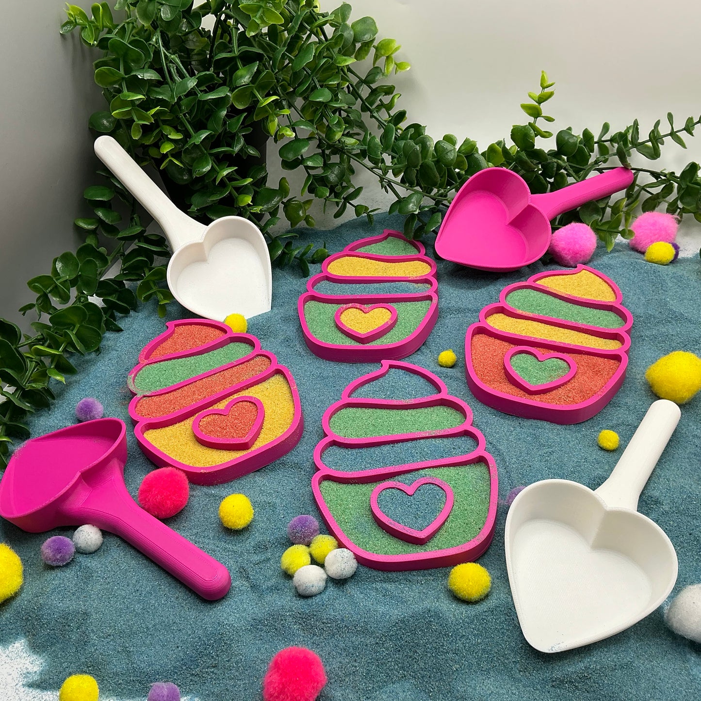 Cupcake Sensory Trays & Heart Scoops Eco Friendly Montessori Toy 3D Printed Food - View 7