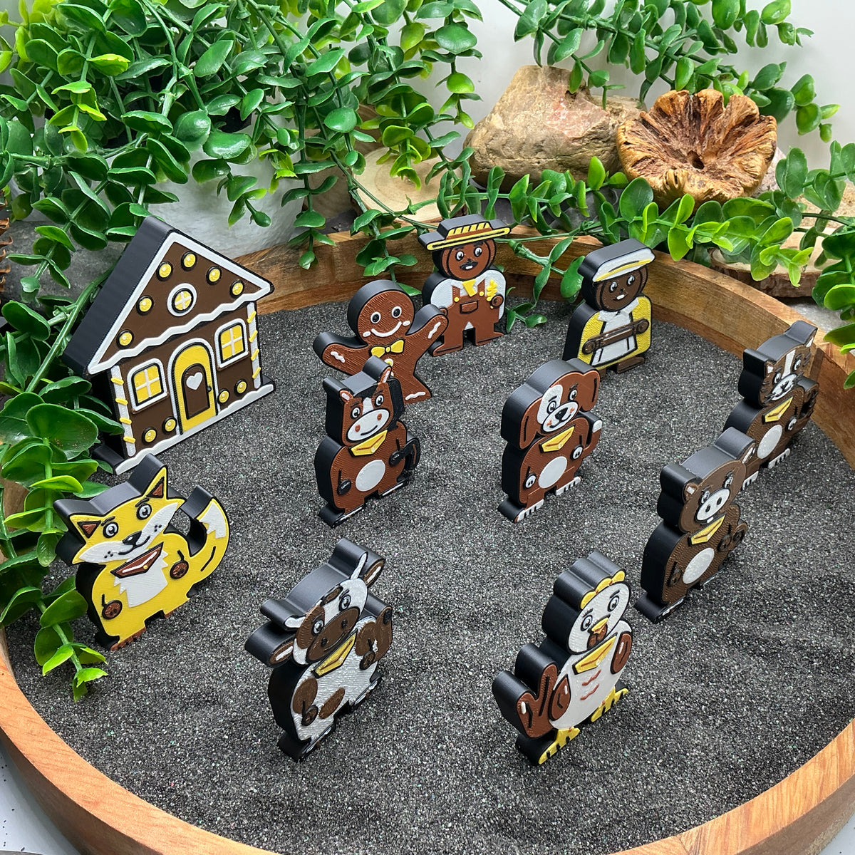 Side view of the Small Gingerbread Man story scene arranged in a sand tray