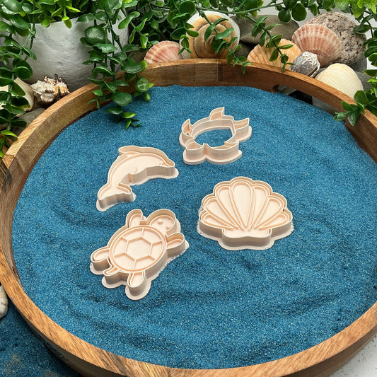 3D-printed sea animals play dough cookie cutter set - 4 piece with dolphin, turtles and shell - view 1 of 8