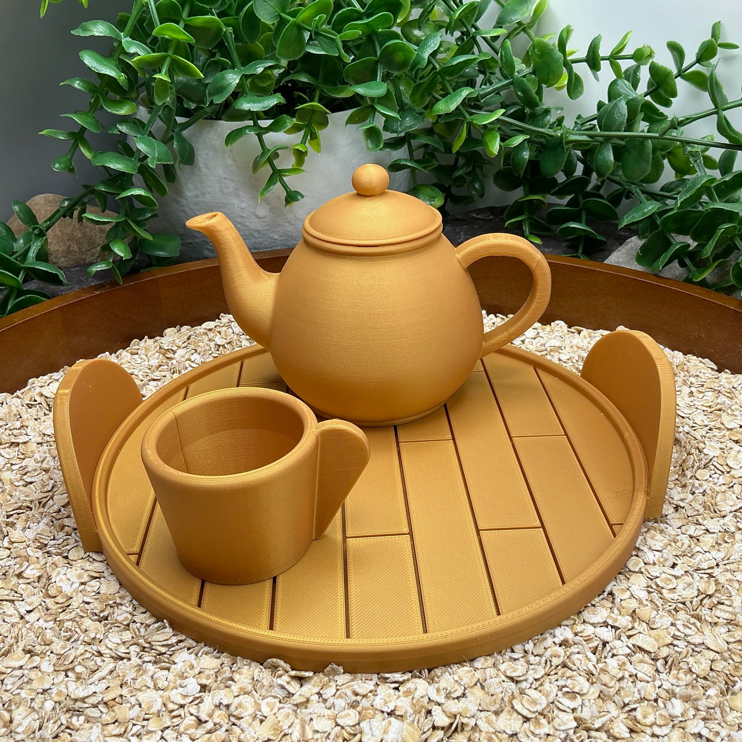 Tea & Coffee Maker Set 6 Piece Set - 3D Printed Teapot , Coffee Pot , Cups & Tray Kitchen Role Play Toy, Eco-Friendly