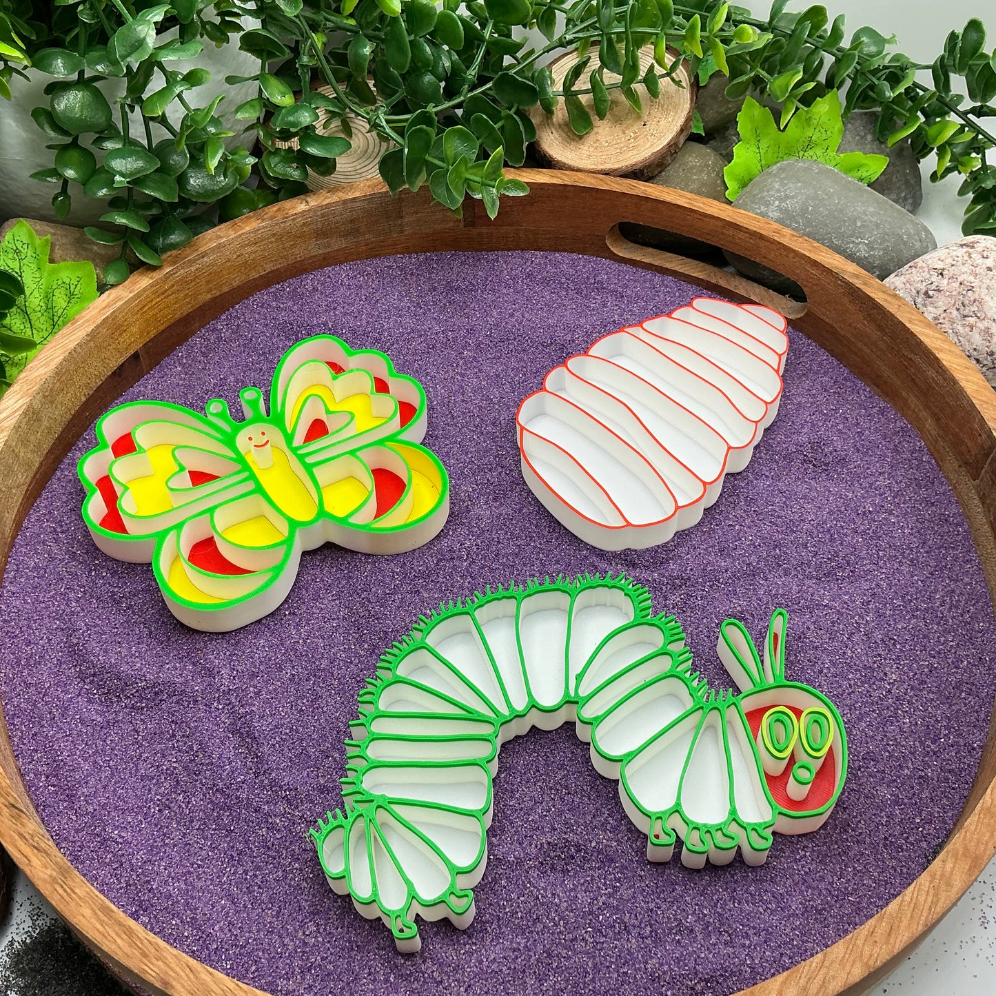 3D-printed butterfly life cycle sensory fill shape set - 3 piece with cocoon, caterpillar and butterfly - view 11 of 13