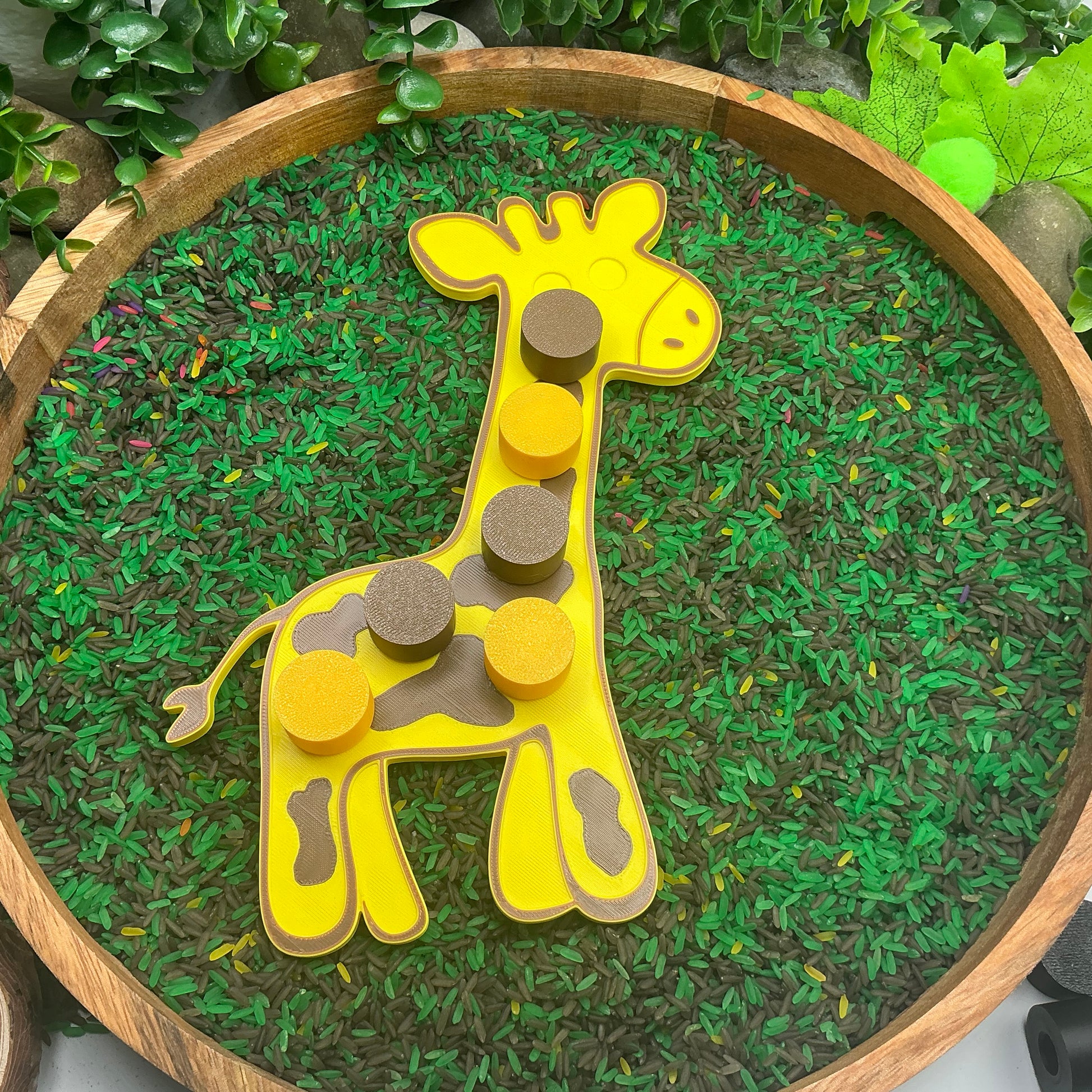 3D-printed giraffe thread peg board sensory toy with screw-on nuts - fine motor and pre-writing skill builder - view 2 of 8