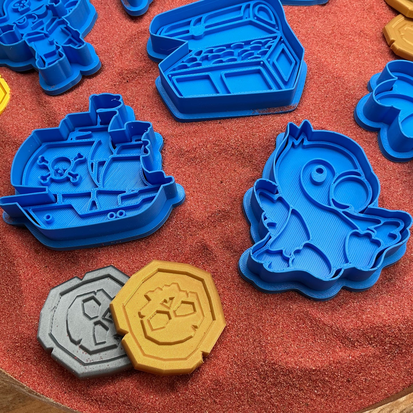 3D-printed pirate play dough cookie cutter set - 7 piece with pirate, ship, treasure chest, parrots and palm tree - view 3 of 13