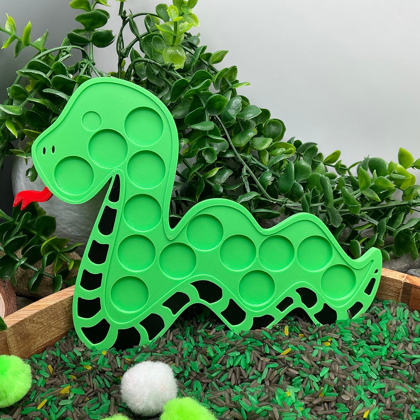 3D-printed animal shape board sensory set, 3 pieces - snake, crocodile and turtle for pom-pom play - view 11 of 13