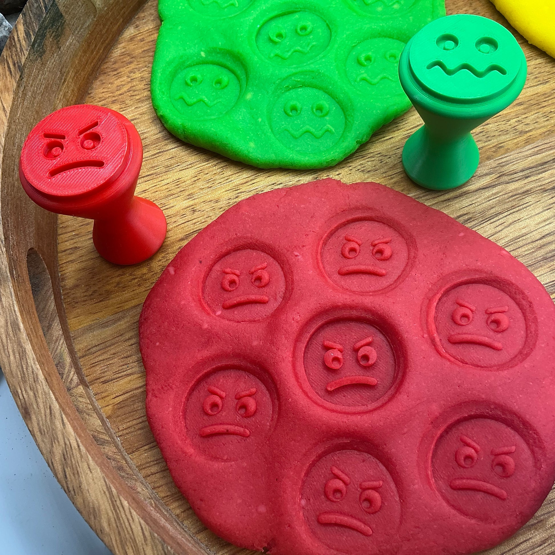 3D-printed emotion feeling stamps for play dough - 4 piece set with happy, sad, angry and scared faces - view 4 of 10