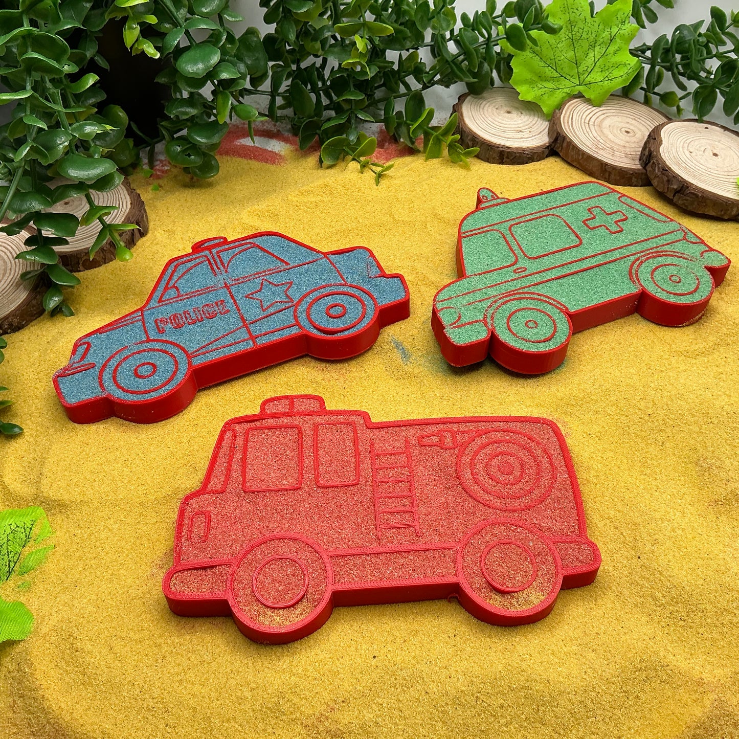 Red Emergency Vehicles Sensory Trays (Set of 3) Fire Engine Police & Ambulance M - Main Product Image