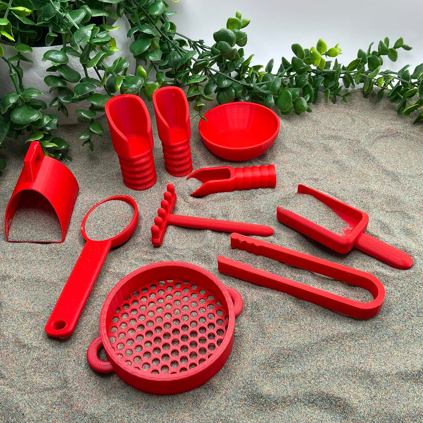 Sensory Play Tools - 9 Piece Set (Tweezers, Scoops, Sieve & Rake)
