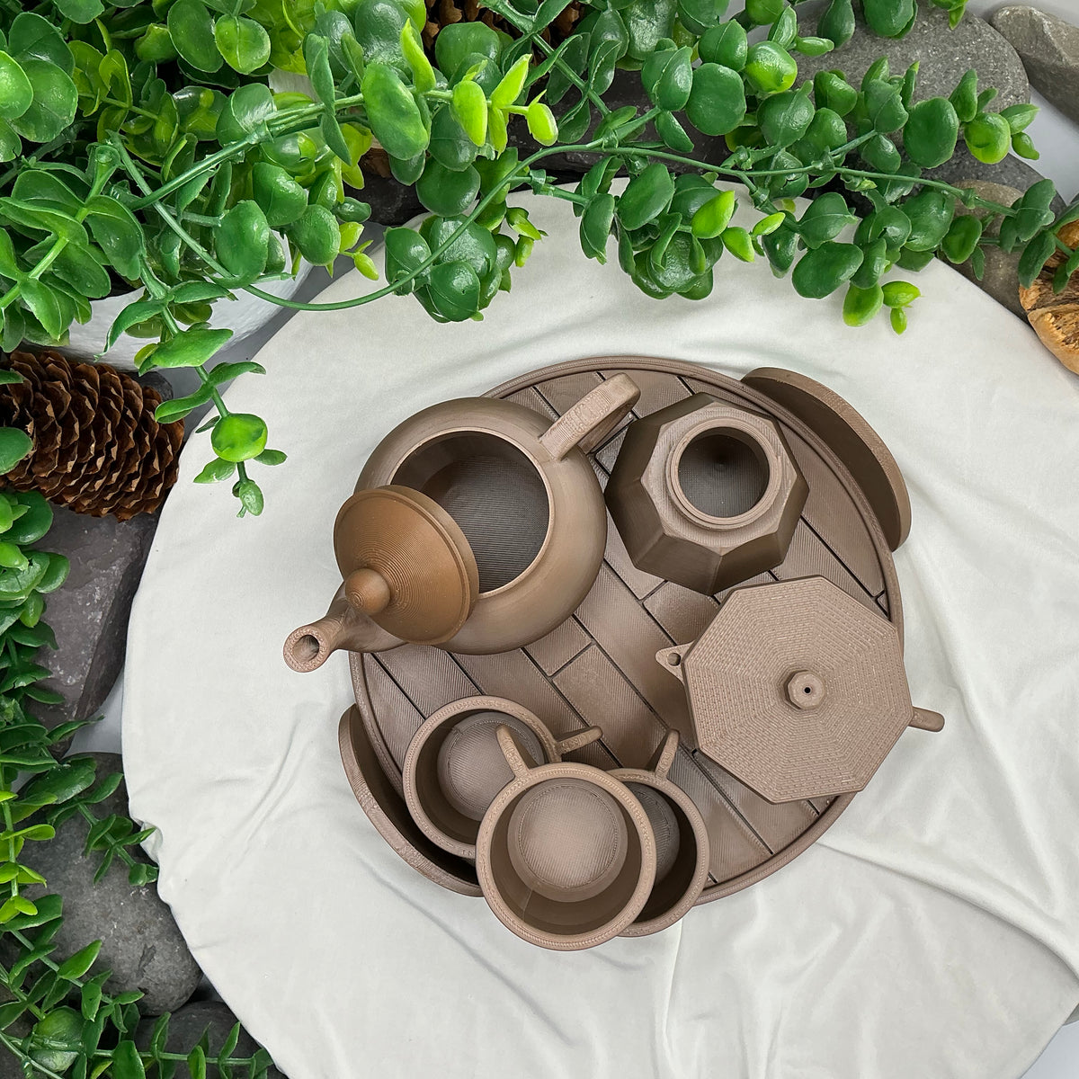 Tea & Coffee Maker Set 6 Piece Set - 3D Printed Teapot , Coffee Pot , Cups & Tray Kitchen Role Play Toy, Eco-Friendly