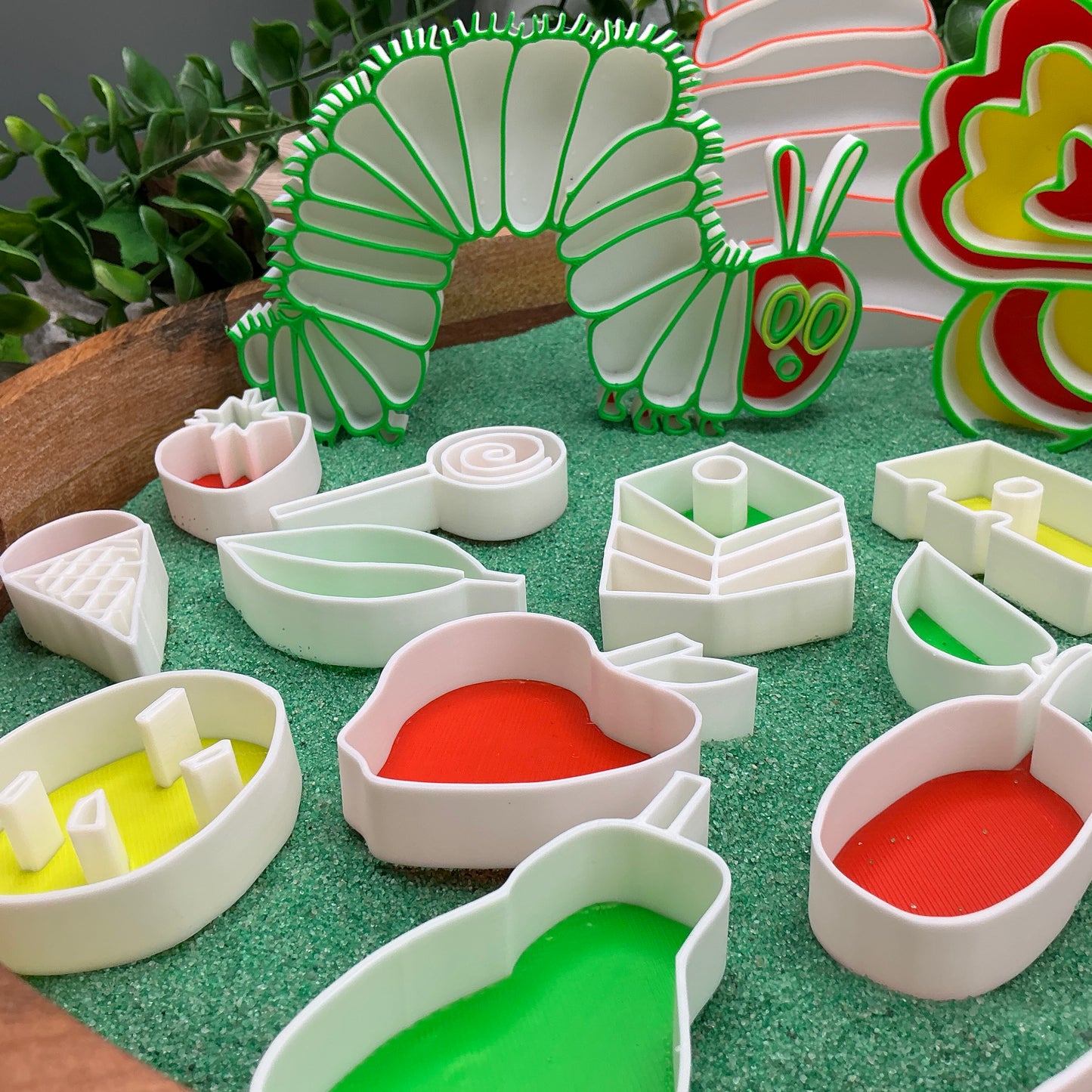 Caterpillar , Butterfly & cocoon 16 piece food set story book telling Sensory Filling Trays Set - Eco-Friendly 3D Printed 19 piece total