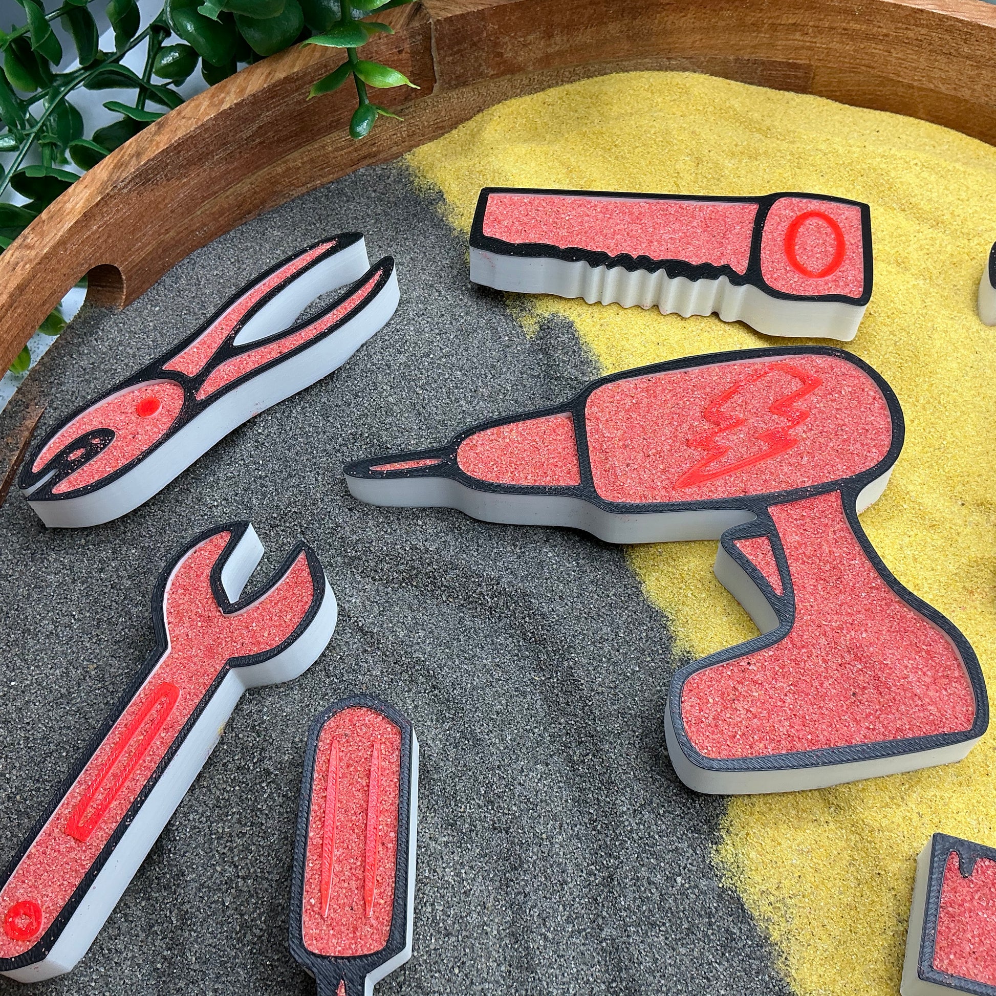 3D-printed construction toy tools sensory filling tray, 8-piece set for sand and rice tuff trays - view 4 of 11