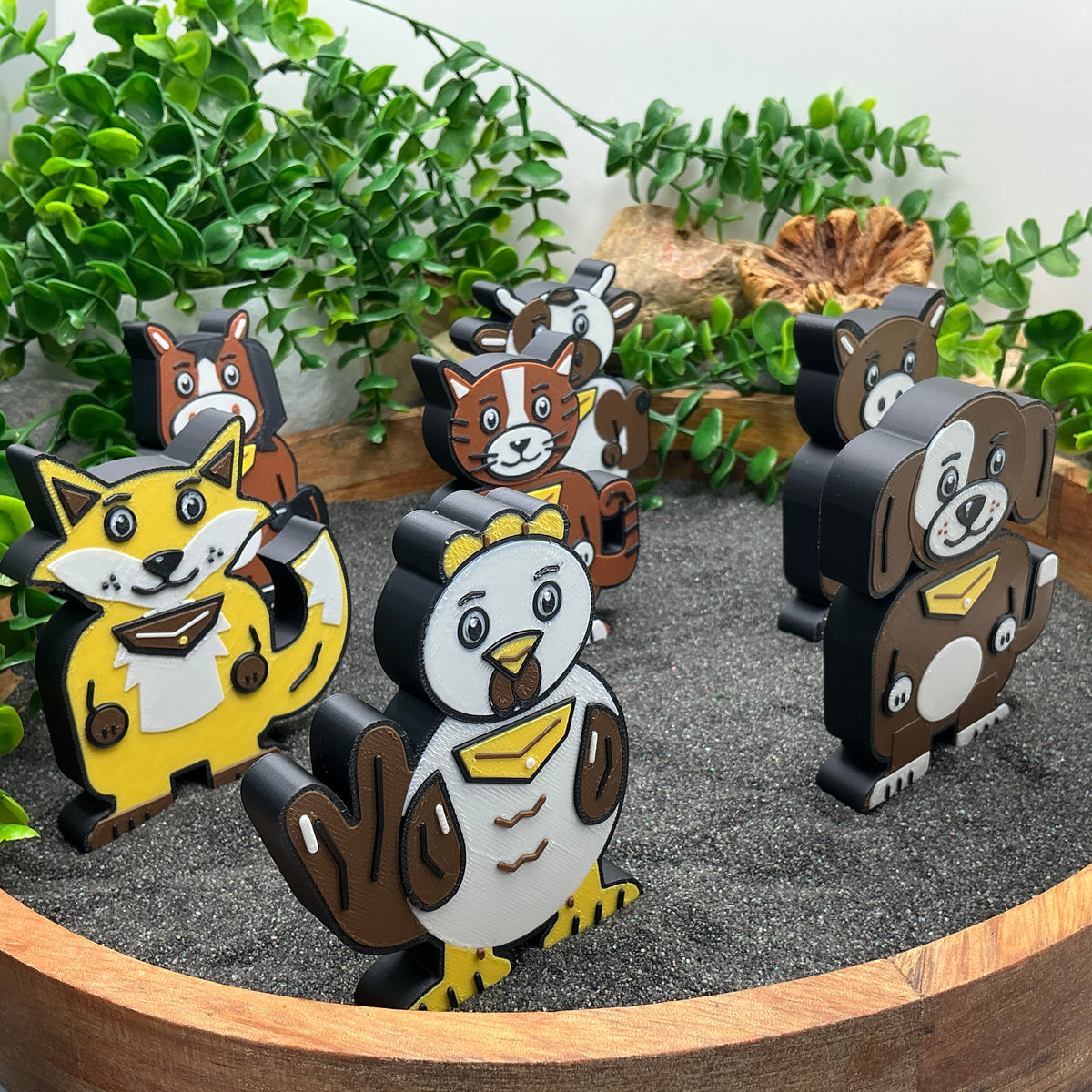 Side view of the Gingerbread Man animal figures showing their thickness and standing feet
