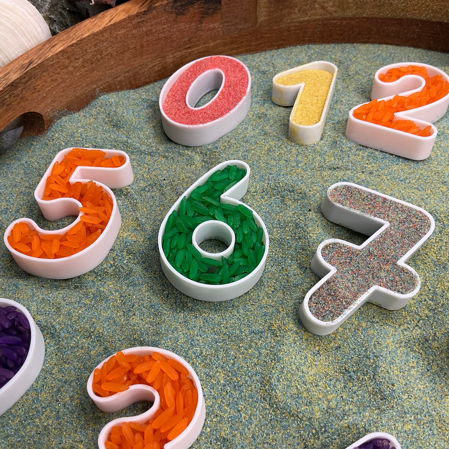 3D-printed small numbers sensory play set, 20 pieces for sand and rice tuff trays - view 3 of 9