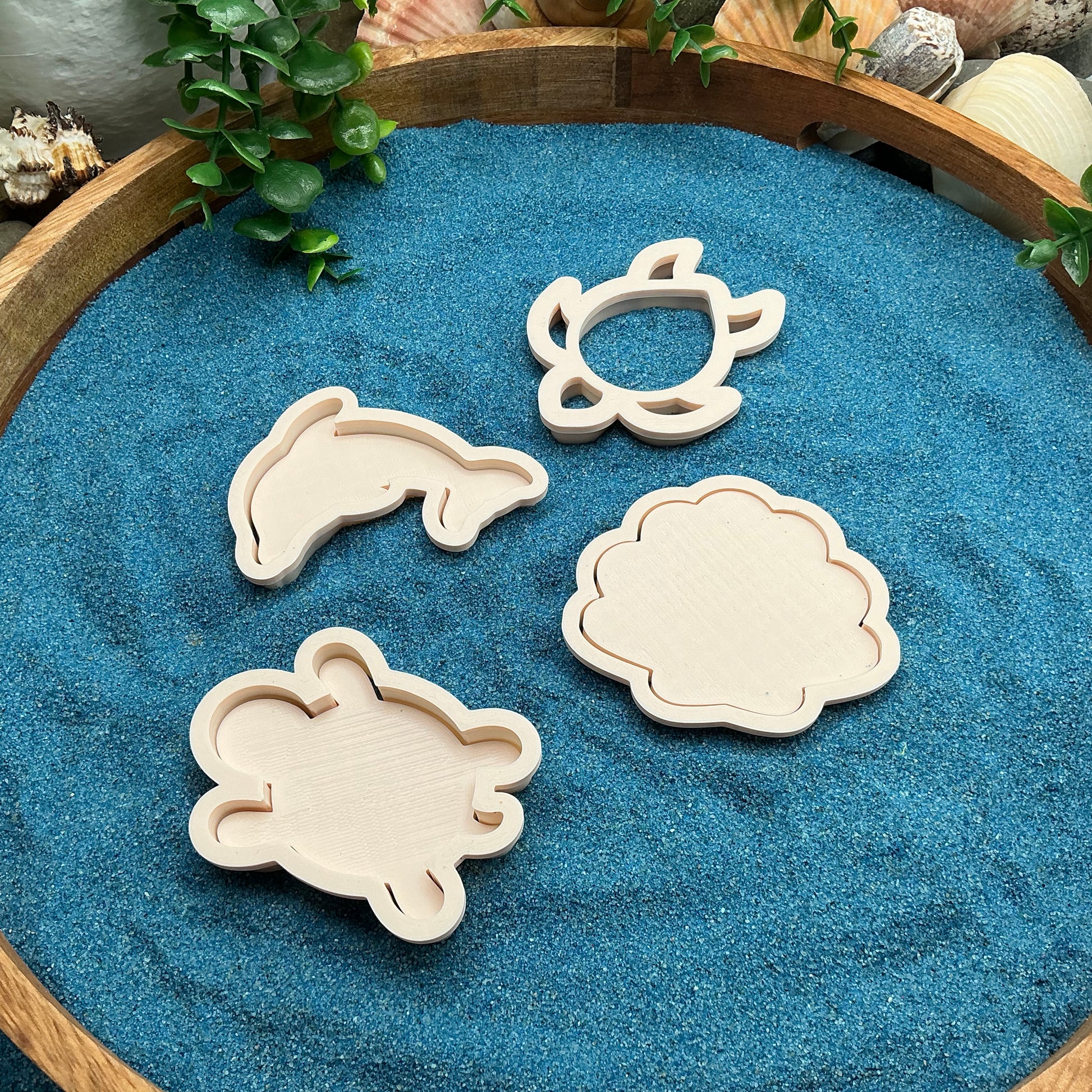 3D-printed sea animals play dough cookie cutter set - 4 piece with dolphin, turtles and shell - view 7 of 8