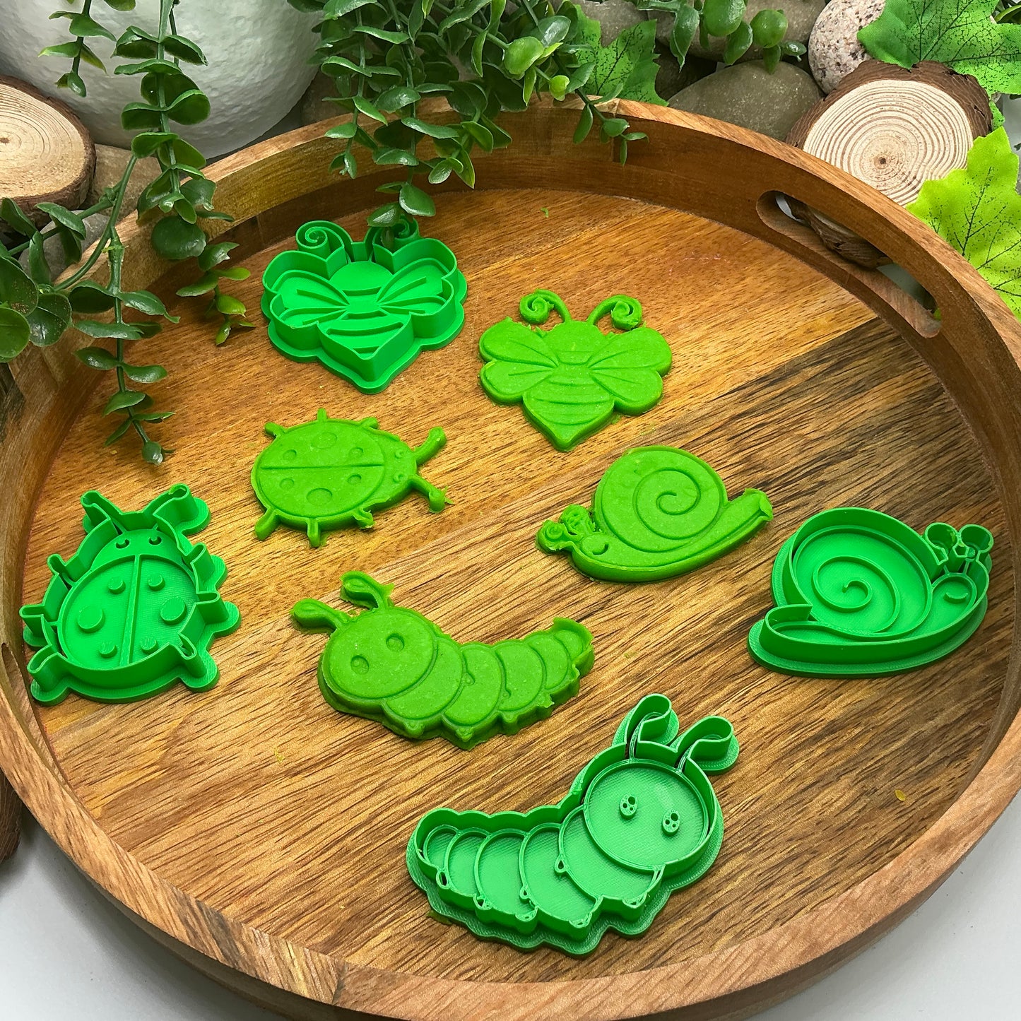 3D-printed garden spring insects play dough cookie cutter set - 4 piece with caterpillar, bee, ladybug and snail - view 9 of 15