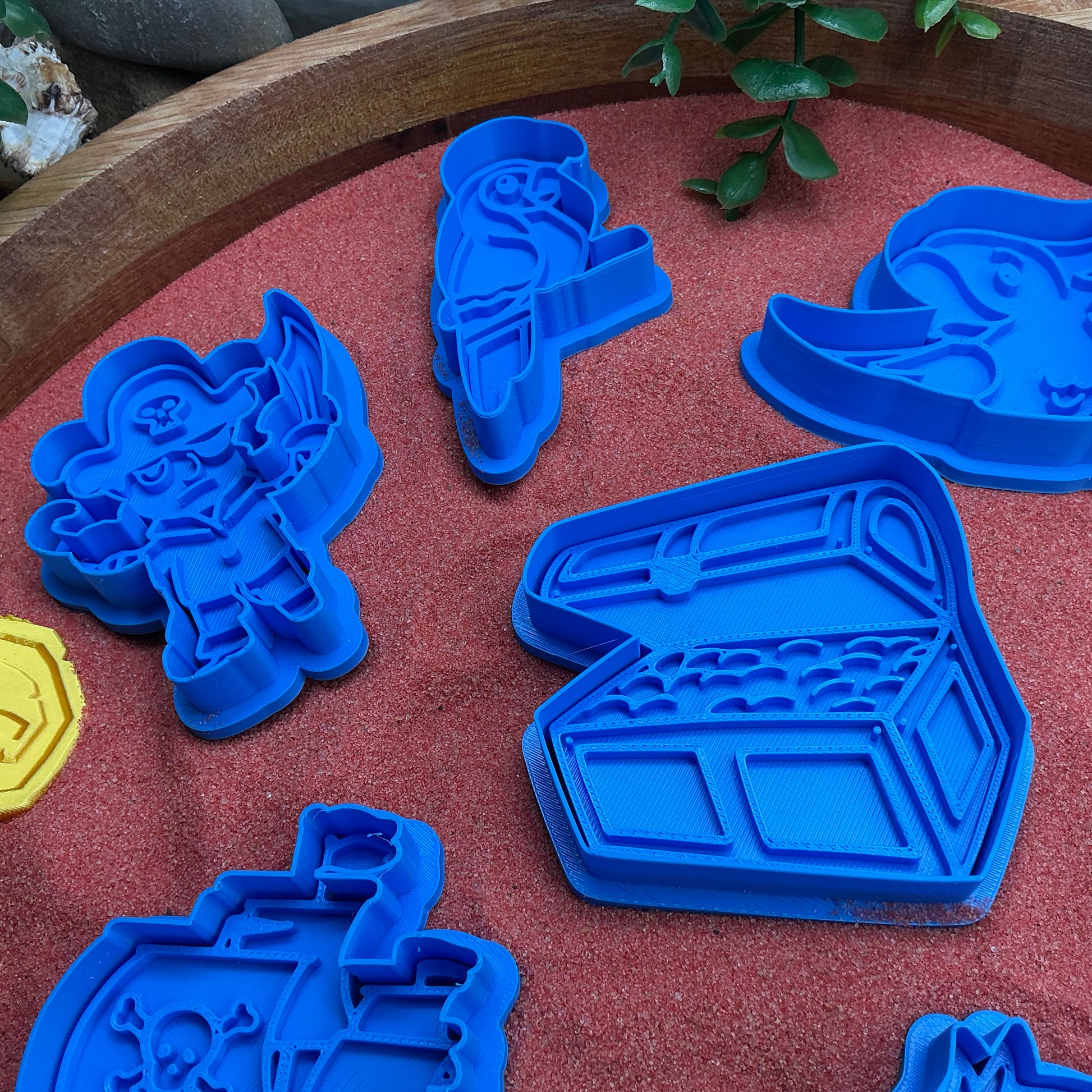 3D-printed pirate play dough cookie cutter set - 7 piece with pirate, ship, treasure chest, parrots and palm tree - view 2 of 13