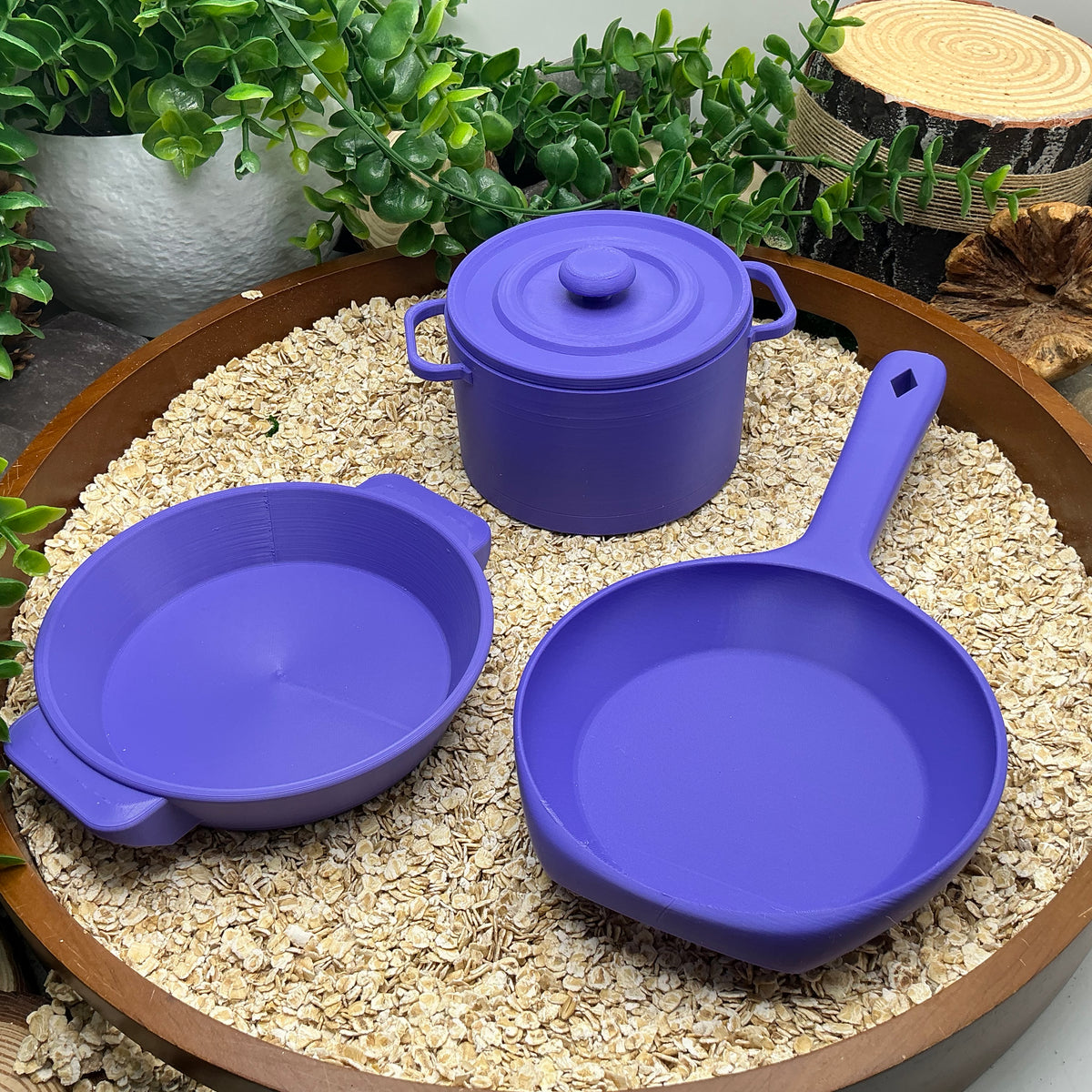 Kitchen Pot & Pan Set (3 Piece) - 3D Printed Eco-Friendly Cooking Role Play Toy