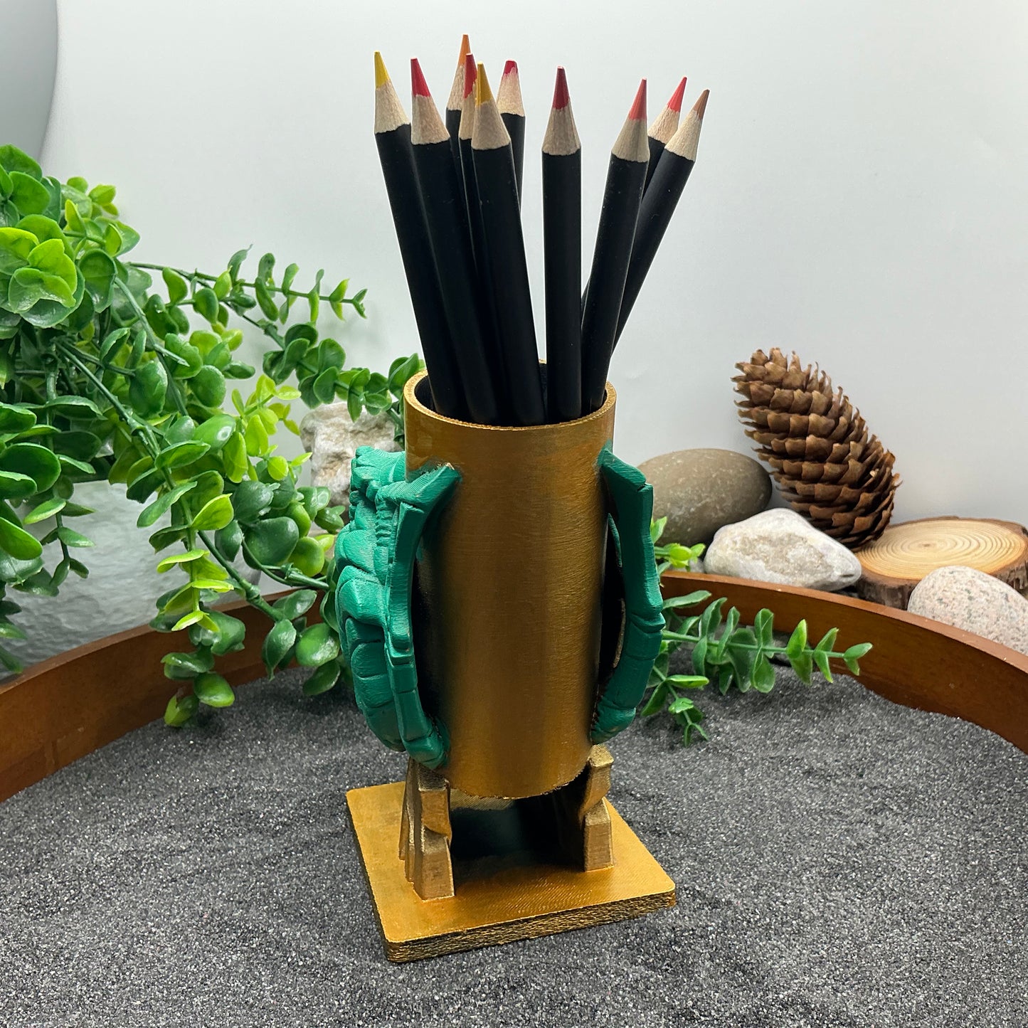 Dinosaur T Rex Pencil & Paintbrushes Pot Holder Hand Painted