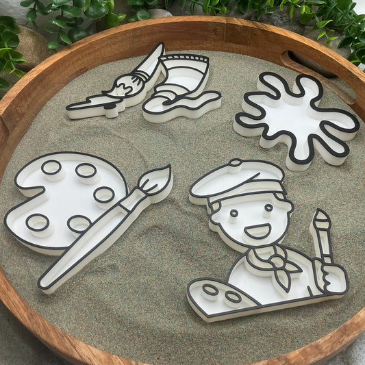 3D-printed play artist sensory filling tray, 4-piece art-themed set for sand and rice tuff trays - view 1 of 15