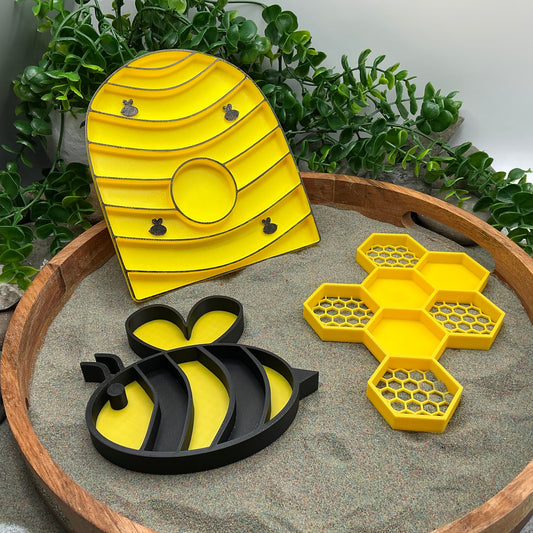 3D-printed bee theme sensory filling tray, 3-piece set with bee, hive and honeycomb - view 2 of 10