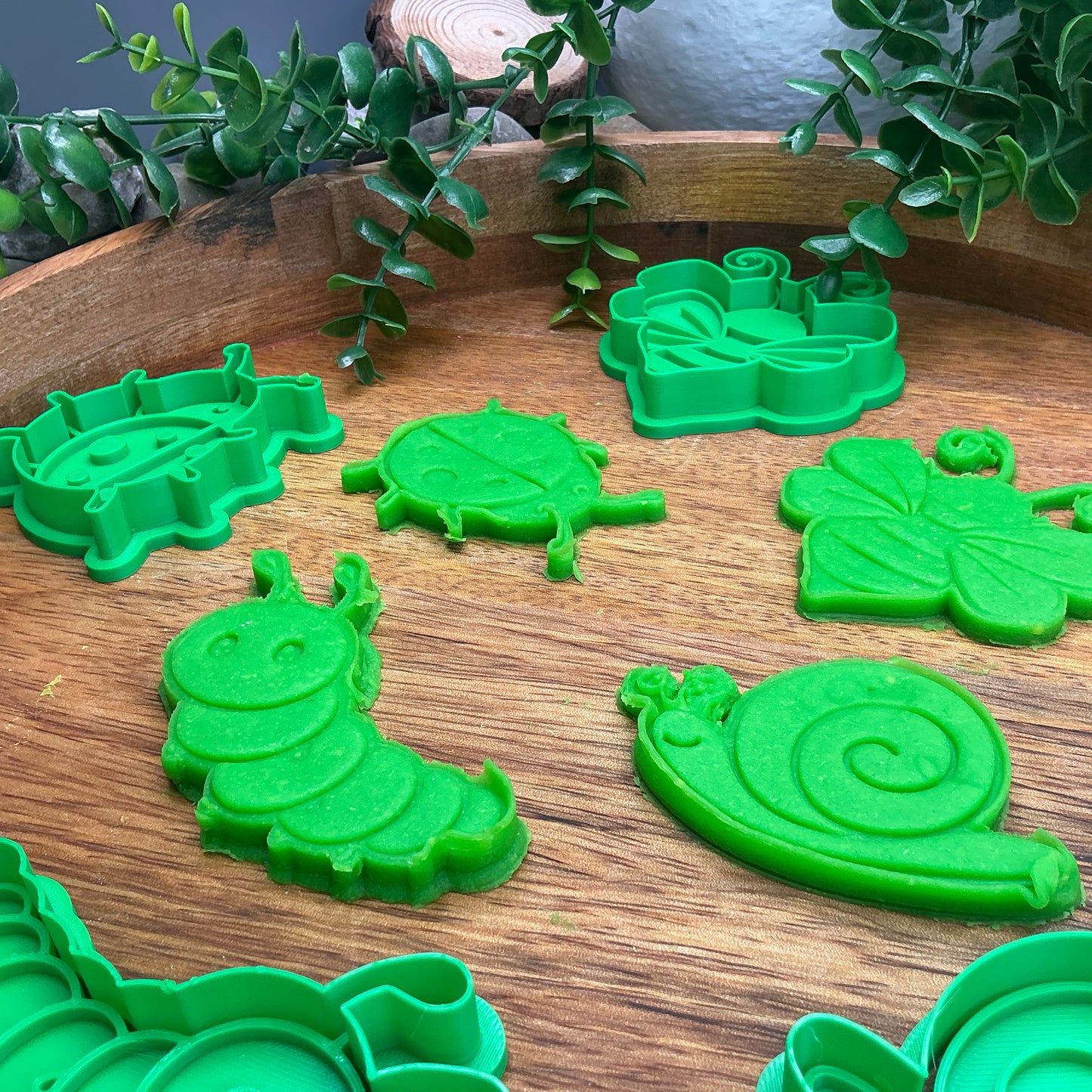 3D-printed garden spring insects play dough cookie cutter set - 4 piece with caterpillar, bee, ladybug and snail - view 13 of 15