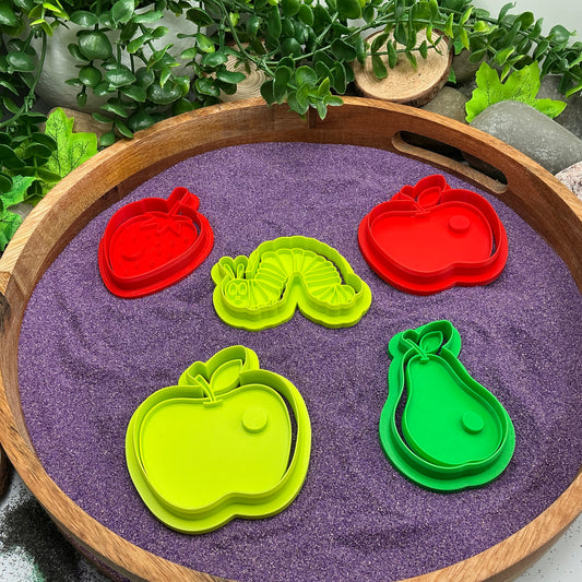 3D-printed caterpillar and fruit cookie cutter set - 5 piece for Very Hungry Caterpillar play dough storytime - view 1 of 12
